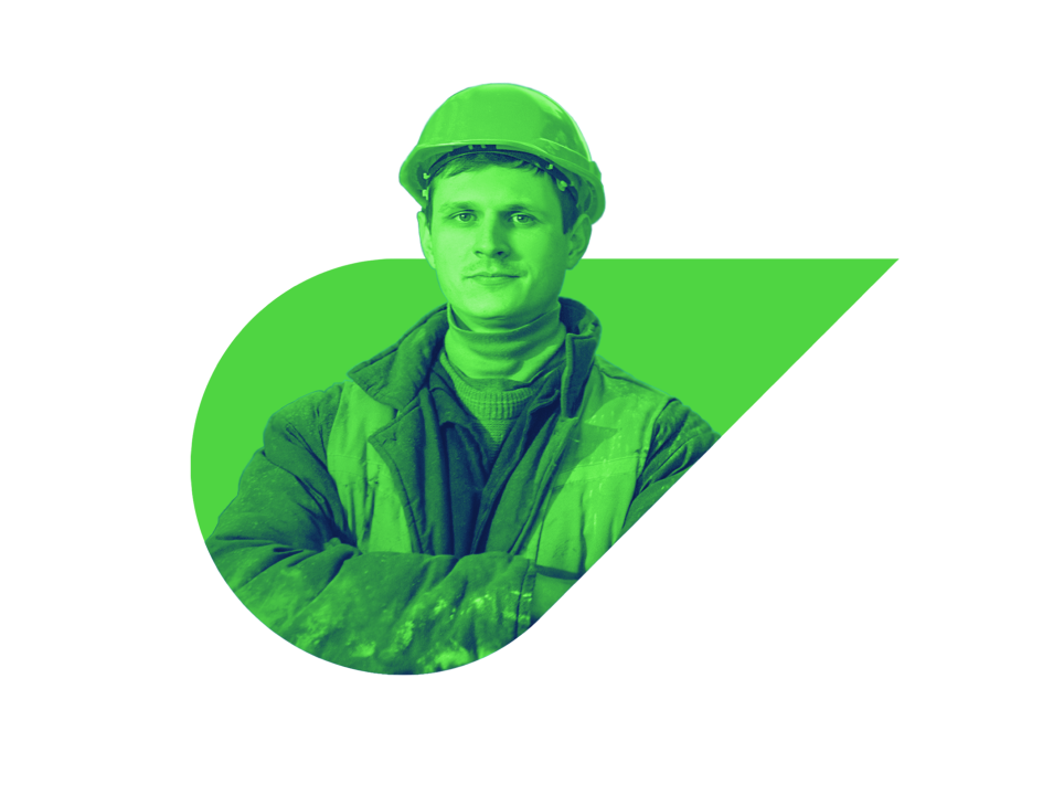 Man in hard hat with green coloured overlay